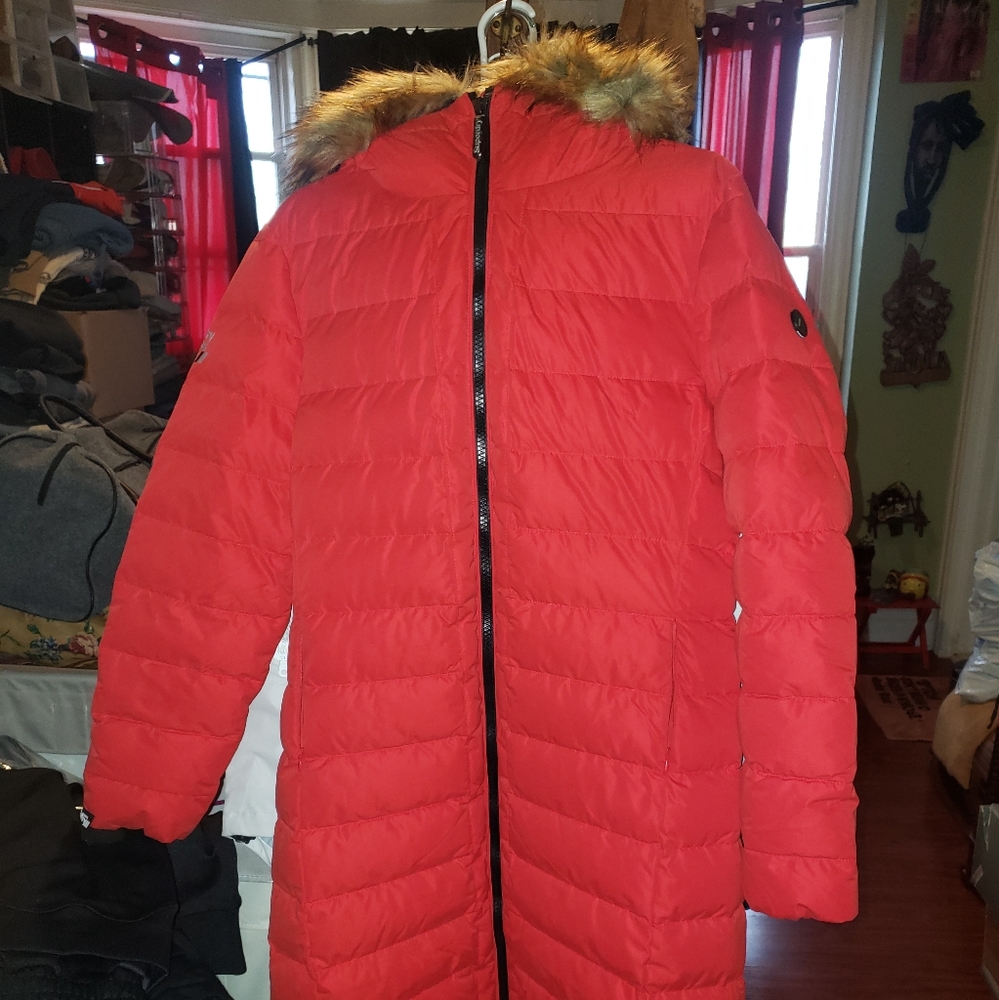 WOMENS SUPERDRY RED PUFFER COAT SIZE 12